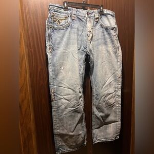 Rock Revival Renon Rlxd St 17 Mens Jeans Size 40 Heavy Embroidered 30" Inseam